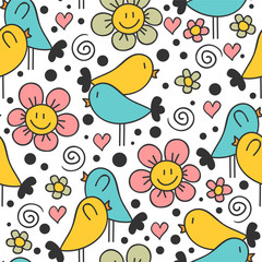Cute childish seamless pattern with birds