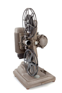 Vintage movie projector on a white background