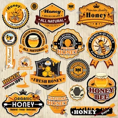 Cercles muraux Poster vintage Cadre vintage avec modèle de jeu d& 39 étiquettes de miel
