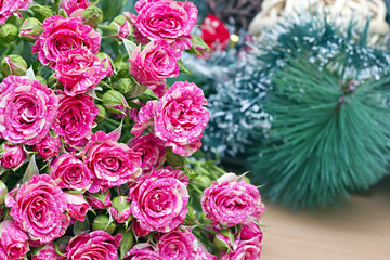 Bouquet of pink roses on a background decorations