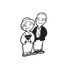 Happy old couple of frame on white background