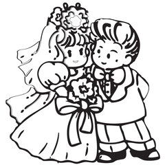 cartoon wedding couple of frame on white background