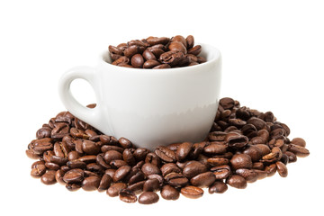 espresso cup with coffee beans