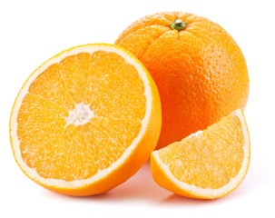 Orange with leaf on a white background.