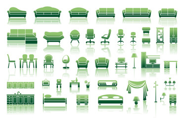 Icons of furniture and accessories for an interior