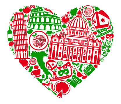 recommend clip art: Traditional symbols of Italy in the form of heart