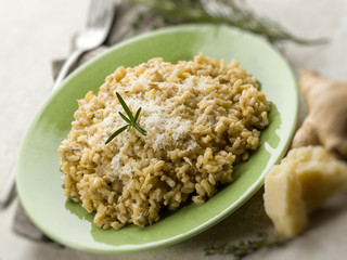 integral risotto with ginger rosemary  parmesan  and gorgonzola