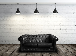 leather sofa in room - obrazy, fototapety, plakaty