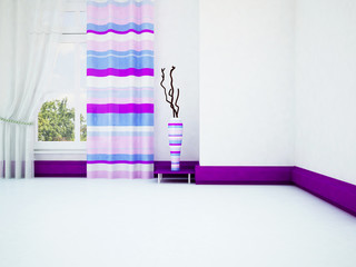 a big window and a vase
