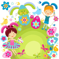 Obraz na płótnie Canvas Chłopiec i dziewczynka świętować Wielkanoc
