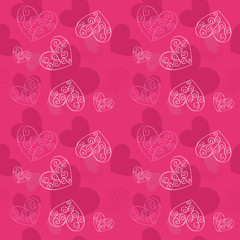 Pattern of hearts on a red background