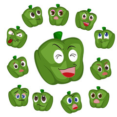 green pepper cartoon with many expressions