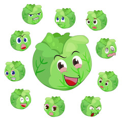 cabbage cartoon with many expressions