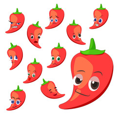 hot pepper cartoon with many expressions