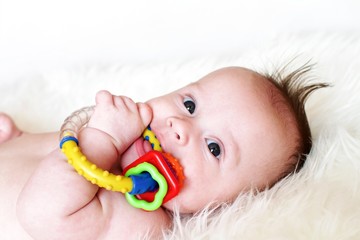 The baby plays a rattle (3,5 months) © ivolodina