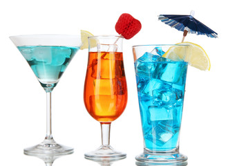 Alcoholic cocktails with ice isolated on white