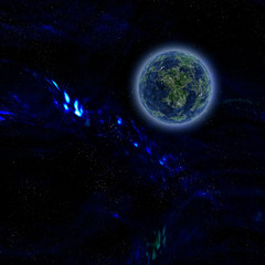 Blue planet on dark background