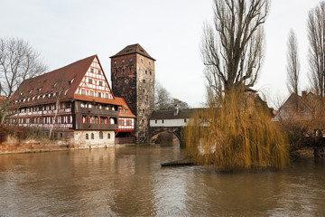 Fototapeta na wymiar Nuremberg. The urban landscape with the river Pegnitz.