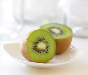 Kiwi halves on a dish