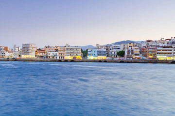 Fototapeta premium Agios Nikolaos city at night on Crete, Greece