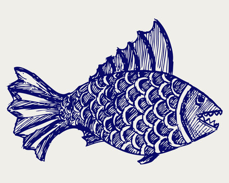 recommend clip art: Piranha fish. Doodle style