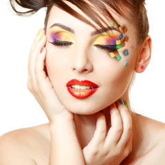young attractive woman with beautiful art cube abstract make-up