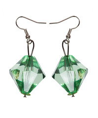 Earrings made of green glass faceted