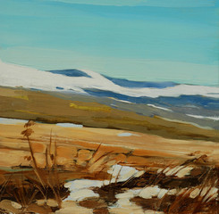 winter landscape in  spanish mountains pyrenees, painting on a c