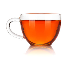 Glass cup of black tea
