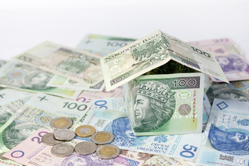 House made ​​of polish money credit and construction concept