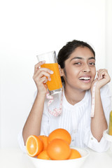 Fototapeta premium Pretty girl with fruits