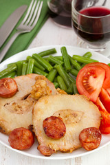 pork with chorizo on the white plate