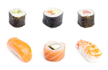 Collection of sushi rolls, isolated on white