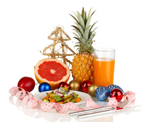 Dietary food during New Year holidays isolated on white