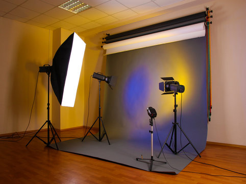 photo studio with lighting equipment