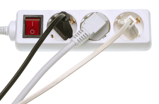 Power strip multiple electrical cords plugged in