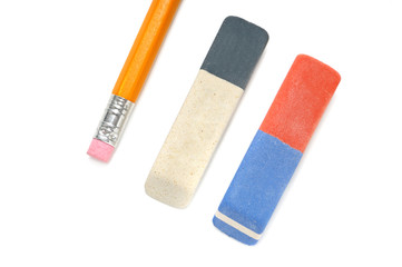 Pencils and eraser isolated on white background