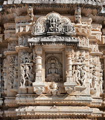 Ancient Sun Temple in Ranakpur. Jain Temple Carving.