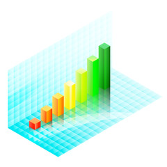 Colorful isometric bar chart over the shiny blue glass. Eps10