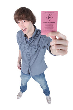 Teenage boy with driving license