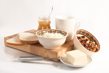 healthy  meal with bread,milk and cereals
