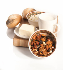 healthy  meal with bread,milk and cereals