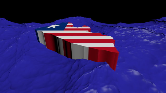 Liberia map flag in abstract ocean animation