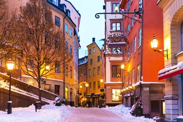 Fotobehang Winter in de oude stad van Stockholm, Zweden © Scanrail