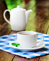 Cup of tea on wooden table