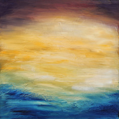 Abstract water sunset. Oil painting on canvas.