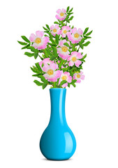 dog rose in the blue vase