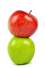 red and green apple isolated on white