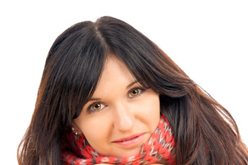 black haired woman with scarf
