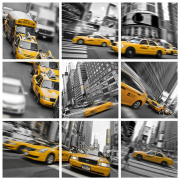 Fototapeta Collage carré taxis à New York - USA